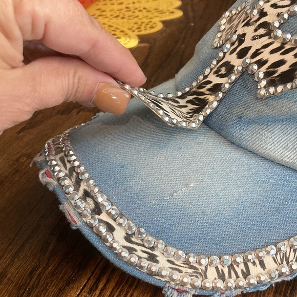 Blinged Denim Black and White Cross ball cap. - Picture 3 of 6